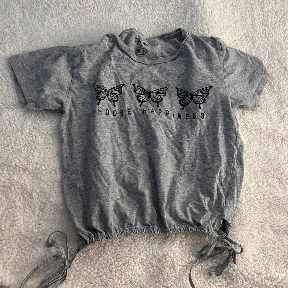 Grey Butterfly Tie Crop Top